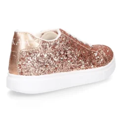 Zapatilla niña OKAA con cordones en piel con GLITTER.