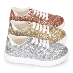 Zapatilla niña OKAA con cordones en piel con GLITTER.