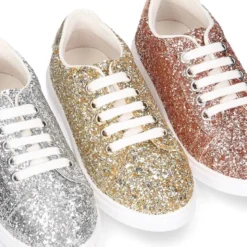 Zapatilla niña OKAA con cordones en piel con GLITTER.