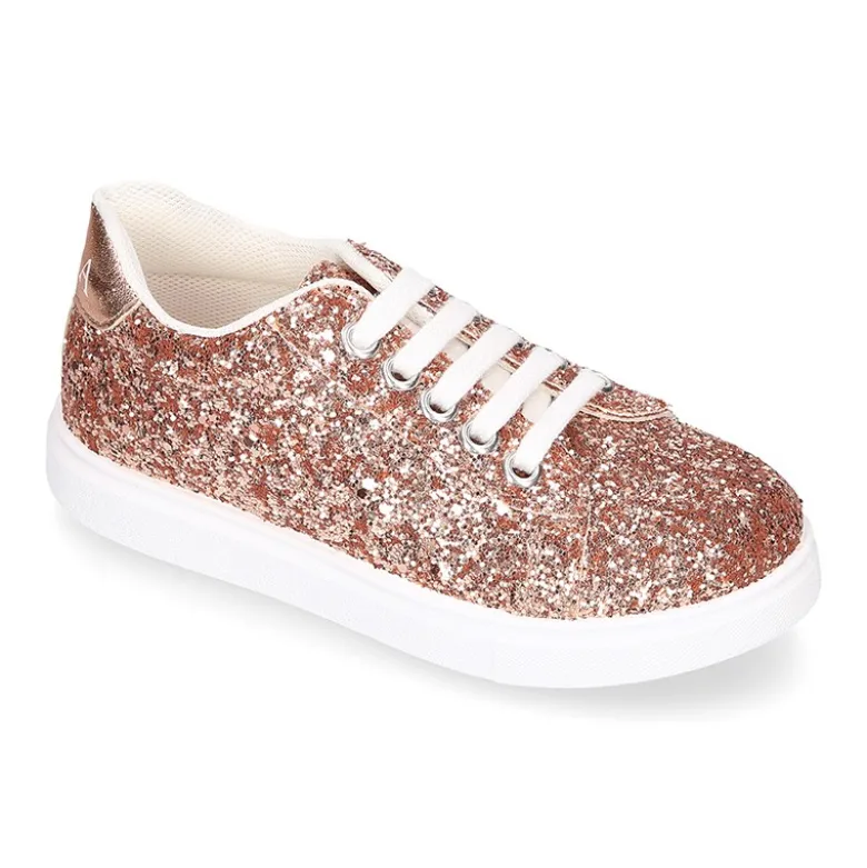 Zapatilla niña OKAA con cordones en piel con GLITTER.
