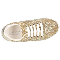 Zapatilla niña OKAA con cordones en piel con GLITTER.