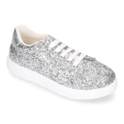 Zapatilla niña OKAA con cordones en piel con GLITTER.