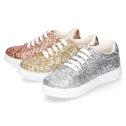 Zapatilla niña OKAA con cordones en piel con GLITTER.