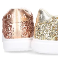 Zapatilla niña OKAA con cordones en piel con GLITTER.