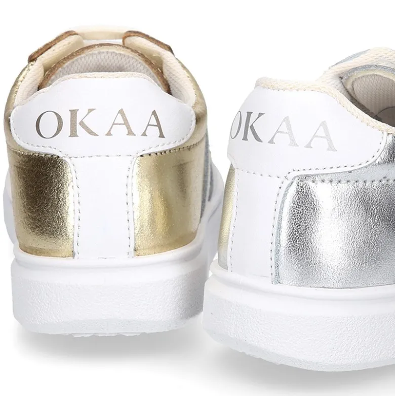 Zapatilla niña OKAA con cordones en piel LAMINADA.