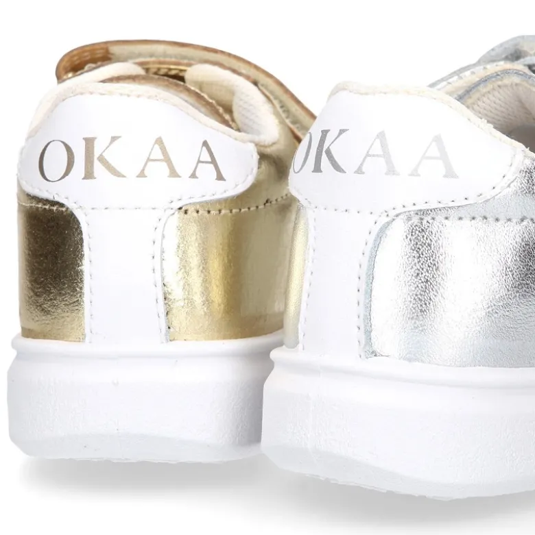 Zapatilla niña OKAA sin cordones en piel LAMINADA.
