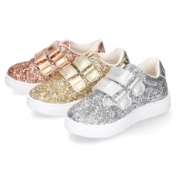 Zapatilla niña OKAA sin cordones en piel con GLITTER.