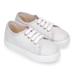 Zapatilla niñas con cordones en LONA METALIZADA.