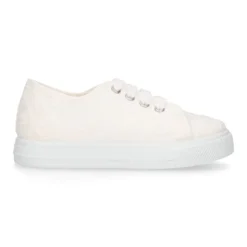 Zapatilla niñas en lona algodón en color blanco con BORDADOS.