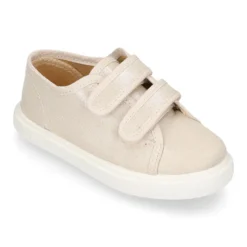 Zapatilla niña sin cordones en lona METALIZADA.
