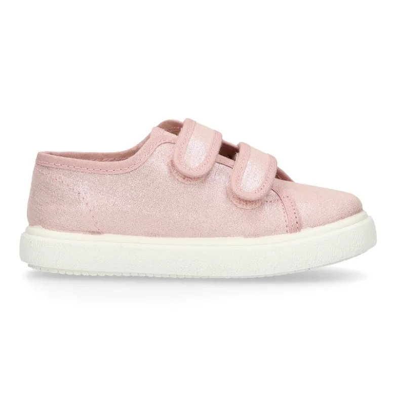 Zapatilla niña sin cordones en lona METALIZADA.