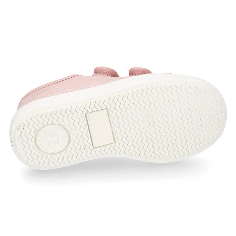 Zapatilla niña sin cordones en lona METALIZADA.