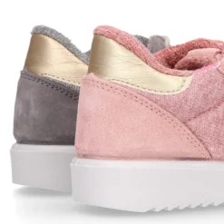 Zapatilla niña tipo tenis con cordones en lona punto con piel serraje.