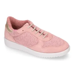 Zapatilla niña tipo tenis con cordones en lona punto con piel serraje.