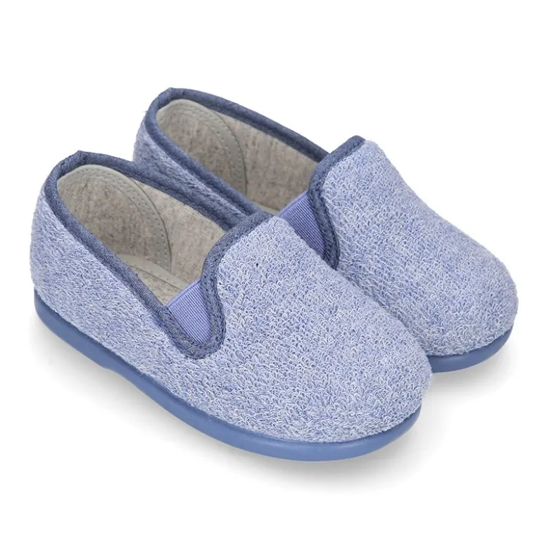 Zapatilla niño casa tipo KUNG FU con elásticos en toalla ECOLÓGICA.