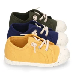 Zapatilla niño con puntera y cordones elásticos en lona algodón RECICLADO..