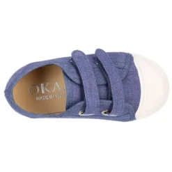 Zapatilla niño con puntera y sin cordones en lona piqué algodón en color JEANS.
