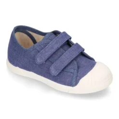 Zapatilla niño con puntera y sin cordones en lona piqué algodón en color JEANS.