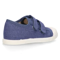 Zapatilla niño con puntera y sin cordones en lona piqué algodón en color JEANS.