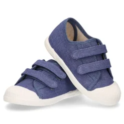 Zapatilla niño con puntera y sin cordones en lona piqué algodón en color JEANS.