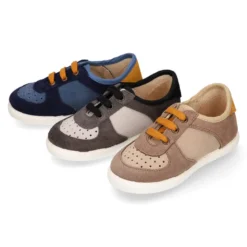 Zapatilla niños CASUAL con cordones en piel serraje.