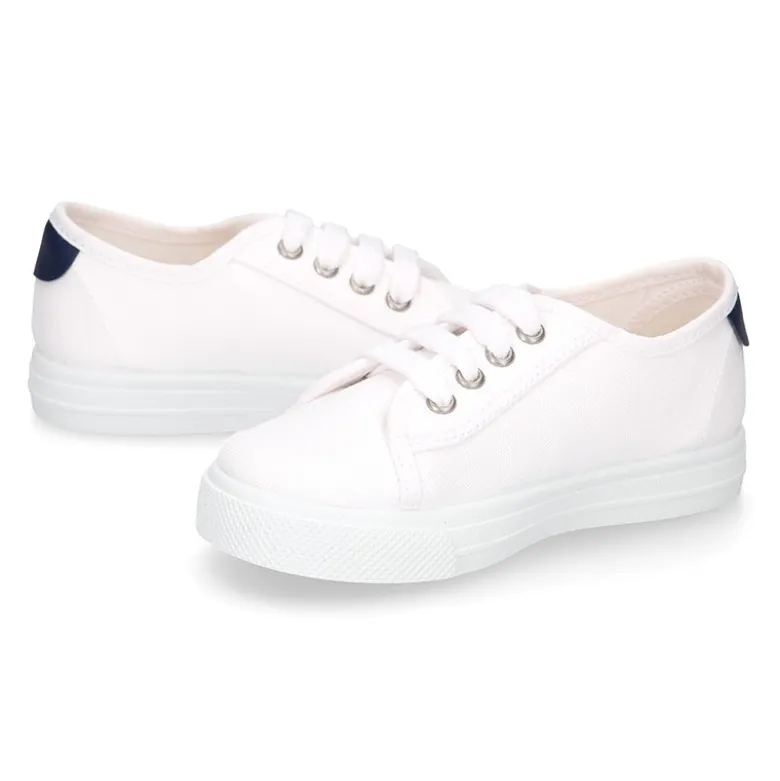 Zapatilla niños con cordones en lona algodón con diseño BANDERA.