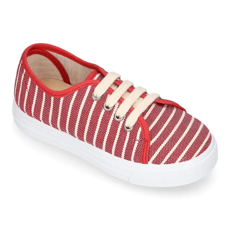 Zapatilla niños con cordones en lona algodón con RAYAS.