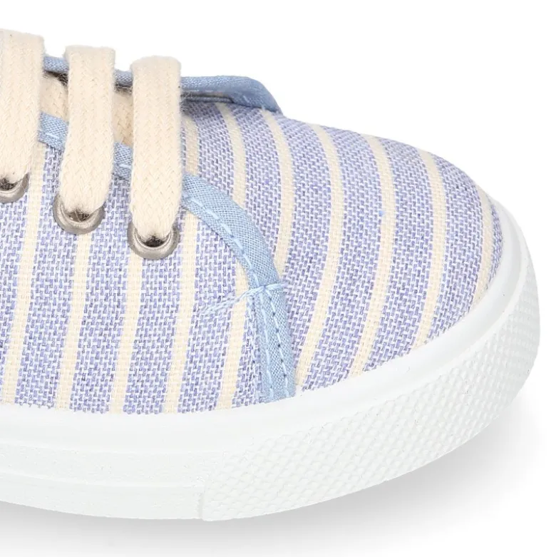 Zapatilla niños con cordones en lona algodón con RAYAS.