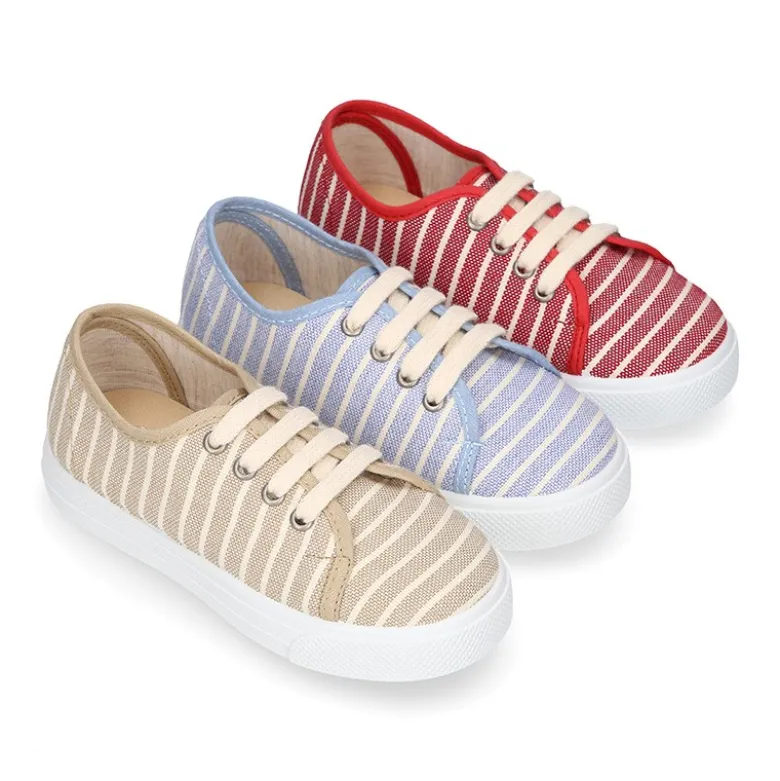 Zapatilla niños con cordones en lona algodón con RAYAS.