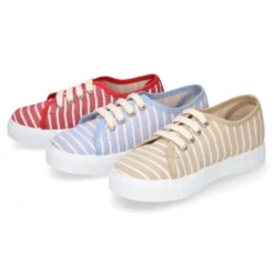 Zapatilla niños con cordones en lona algodón con RAYAS.