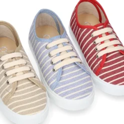 Zapatilla niños con cordones en lona algodón con RAYAS.