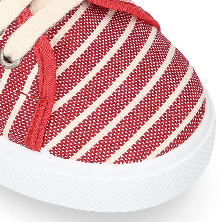 Zapatilla niños con cordones en lona algodón con RAYAS.