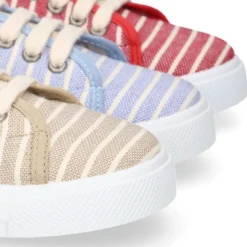 Zapatilla niños con cordones en lona algodón con RAYAS.