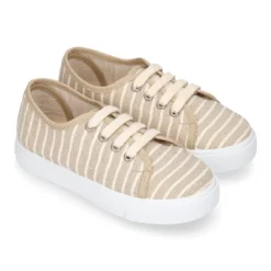 Zapatilla niños con cordones en lona algodón con RAYAS.