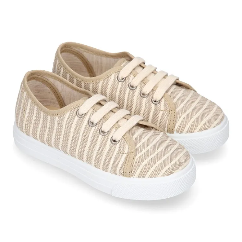 Zapatilla niños con cordones en lona algodón con RAYAS.