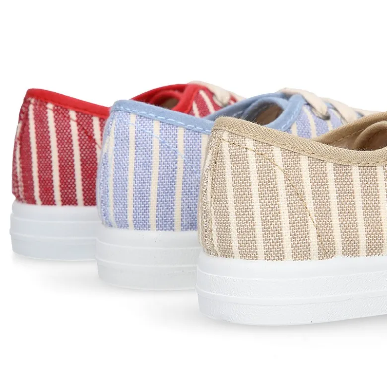 Zapatilla niños con cordones en lona algodón con RAYAS.