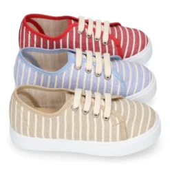 Zapatilla niños con cordones en lona algodón con RAYAS.