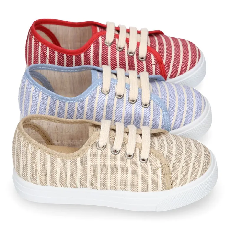 Zapatilla niños con cordones en lona algodón con RAYAS.