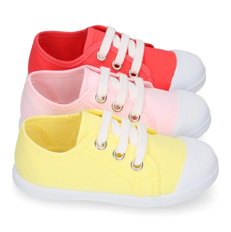 Zapatilla niños con cordones y puntera en lona ALGODÓN.