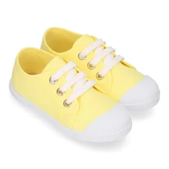 Zapatilla niños con cordones y puntera en lona ALGODÓN.