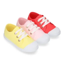 Zapatilla niños con cordones y puntera en lona ALGODÓN.