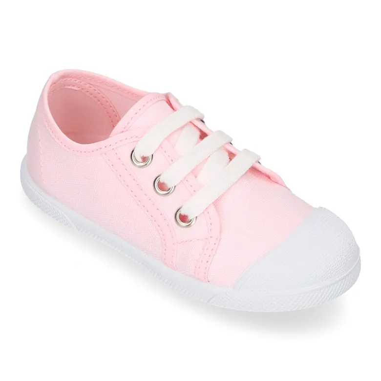 Zapatilla niños con cordones y puntera en lona ALGODÓN.
