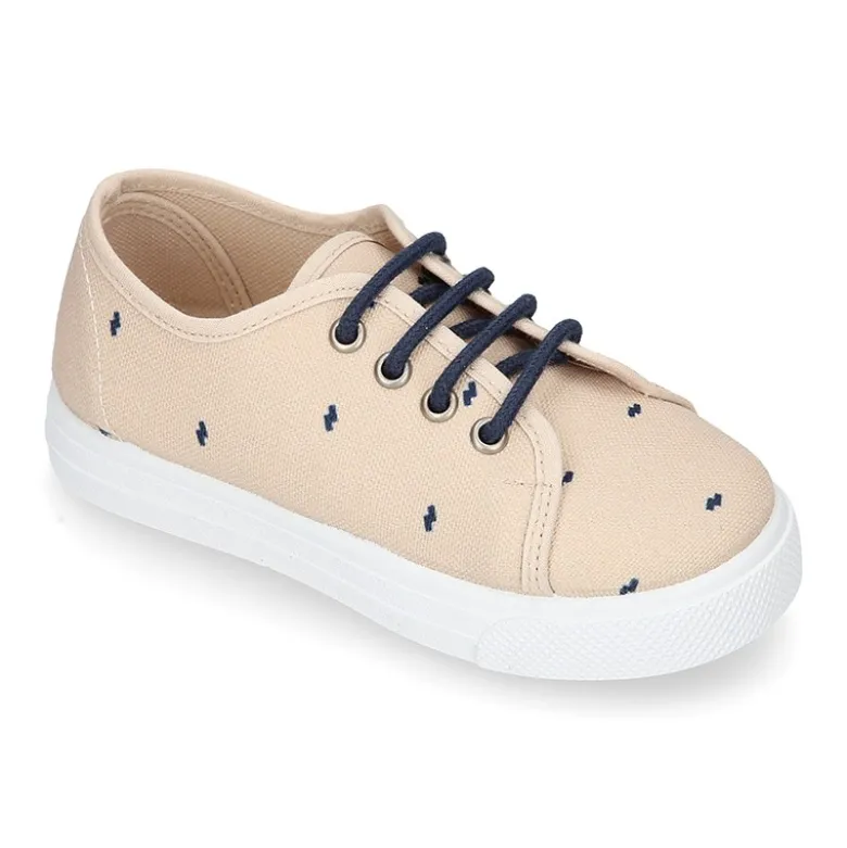 Zapatilla niños en ALGODÓN FANTASÍA para vestir con cordones.
