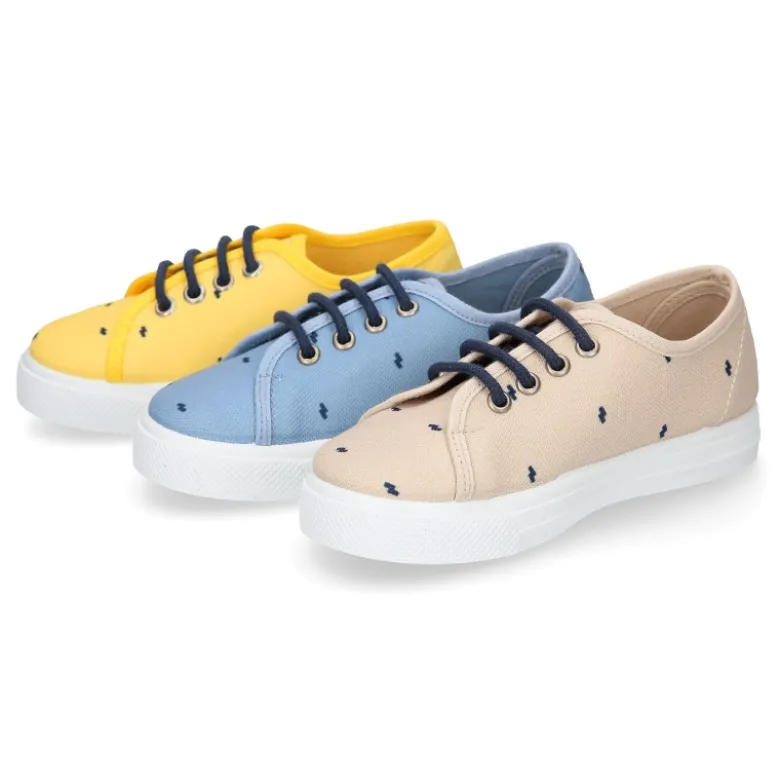 Zapatilla niños en ALGODÓN FANTASÍA para vestir con cordones.