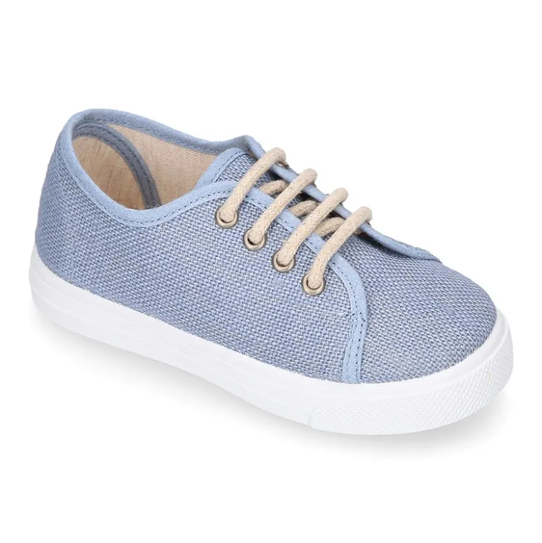 Zapatilla niños en LINO para vestir con cordones.