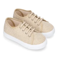 Zapatilla niños en LINO para vestir con cordones.