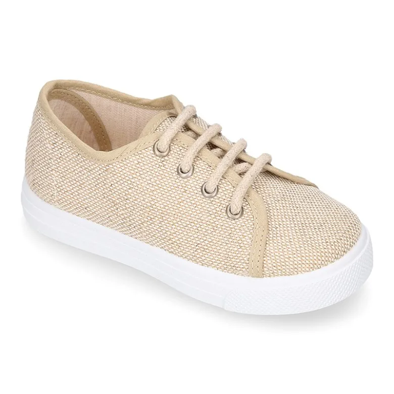 Zapatilla niños en LINO para vestir con cordones.