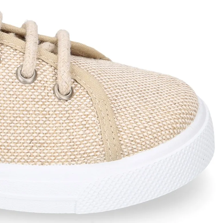 Zapatilla niños en LINO para vestir con cordones.