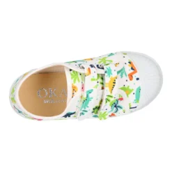 Zapatilla niño sin cordones en lona algodón estampado DINOS y puntera.