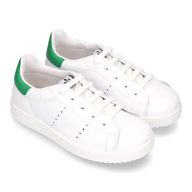 Zapatilla niños Moda con cordones en piel.